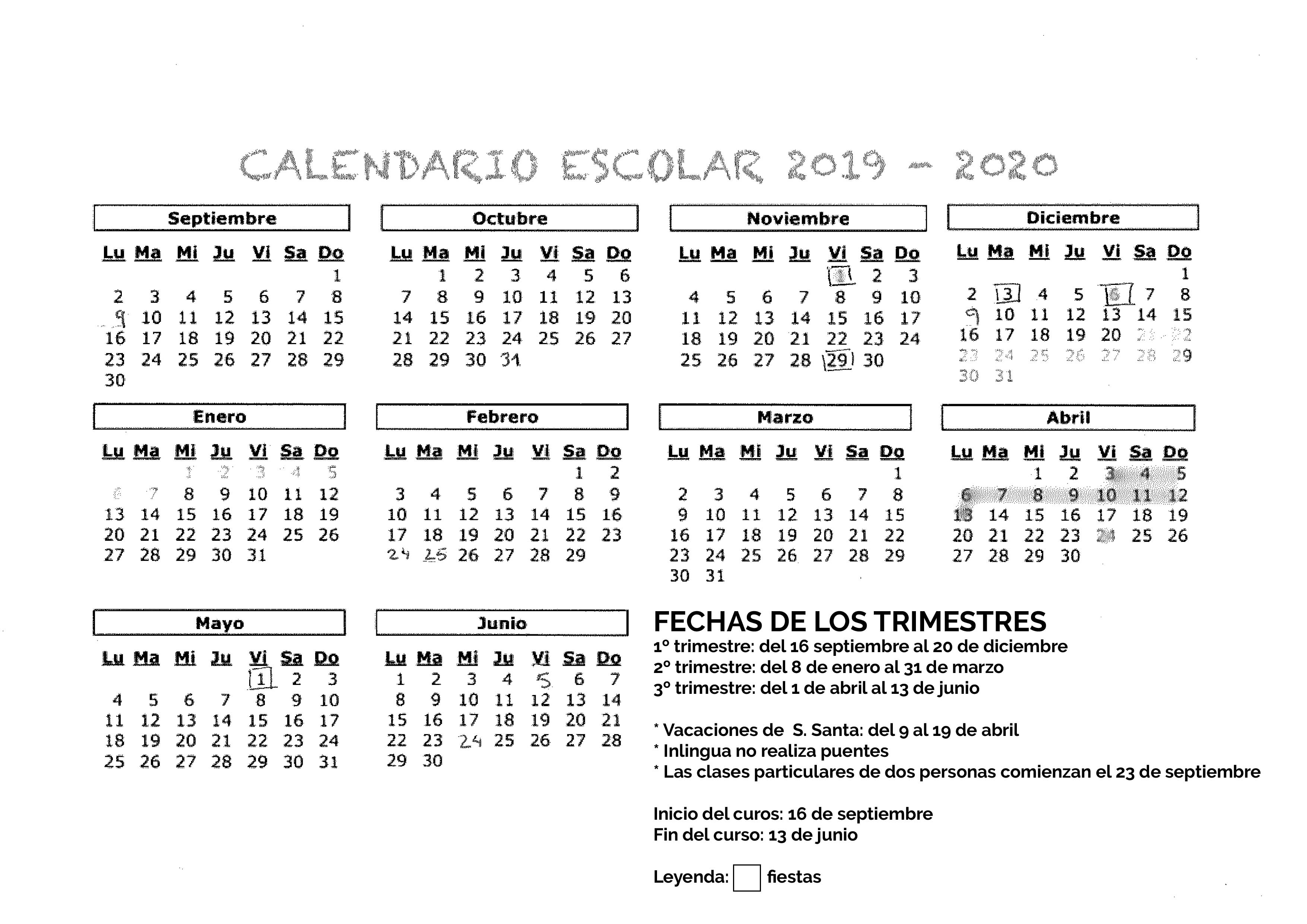 calendario escolar inlingua